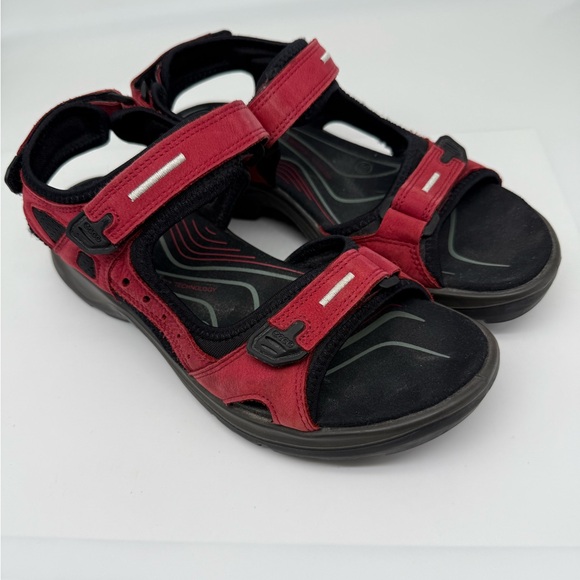 ECCO Yucatán Women’s Hiking Sandals Size 39 US 8 Red Black Velcro Straps used - Picture 3 of 6